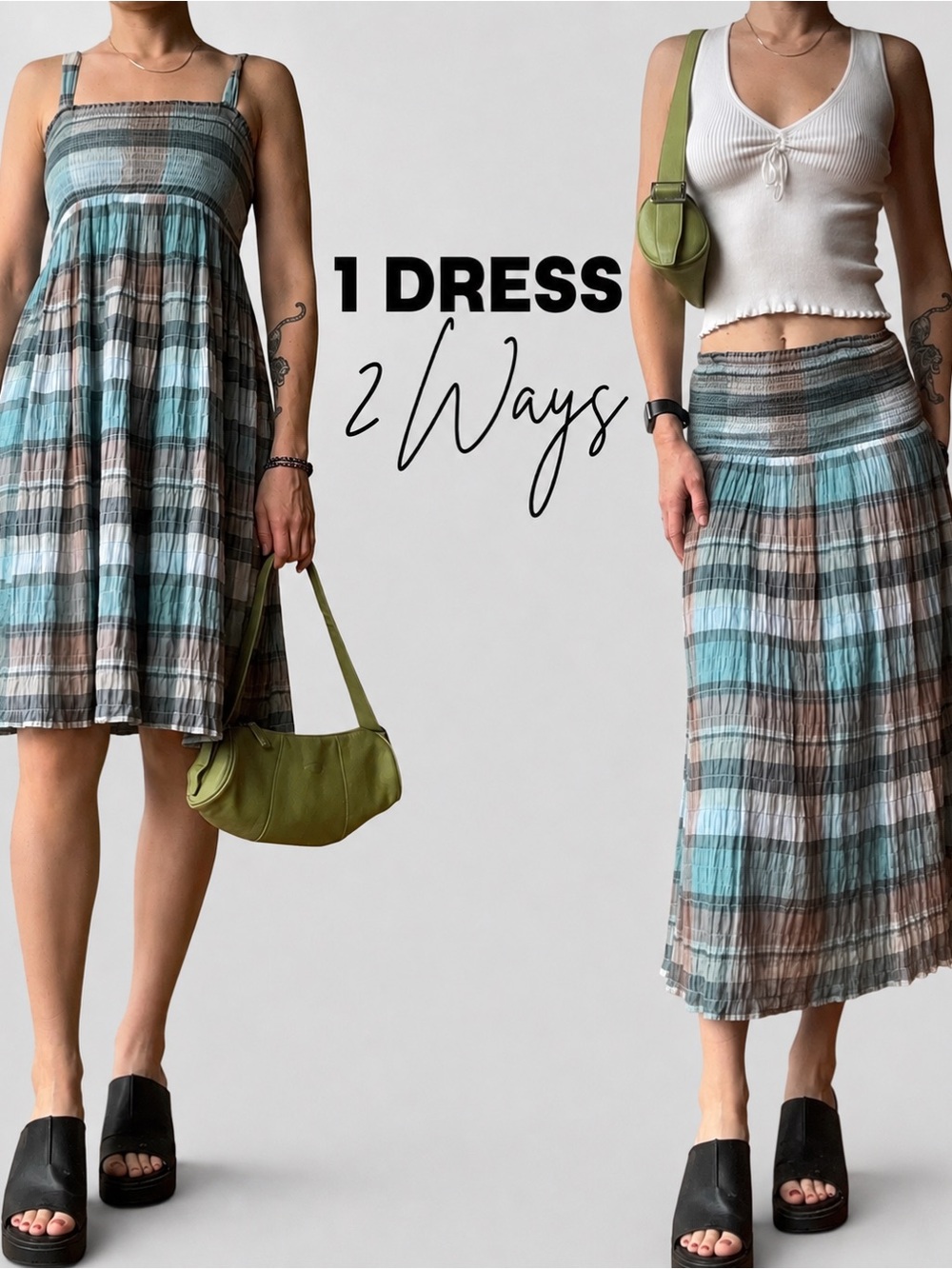 Calvin Klein blue plaid cotton midi dress